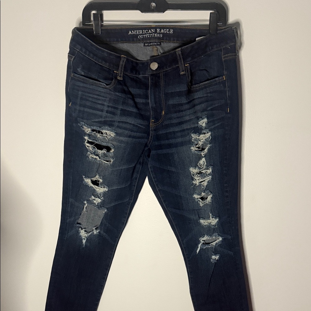 American Eagle Outfitters Women's Distressed Navy Skinny Jeans